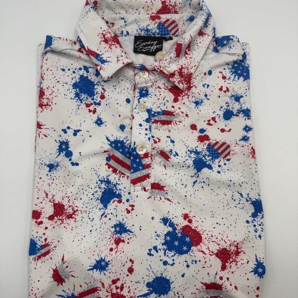 Sunday Swagger Golf Polo Shirt American Flag USA Patriotic Mens Medium (spot)